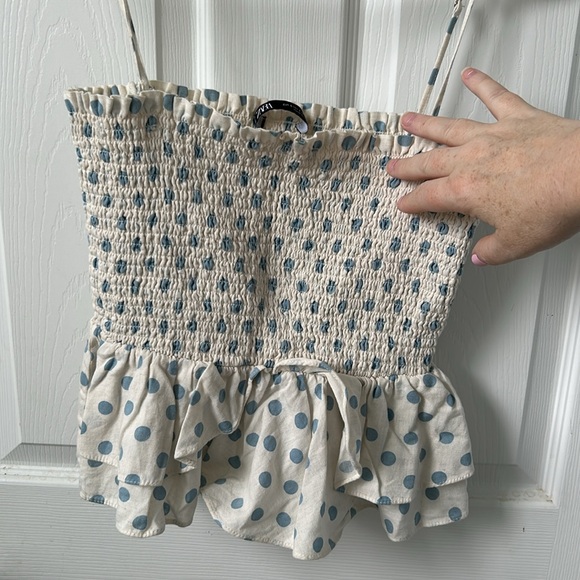 Zara polka dot scrunch top with tiered ruffle bottom - Picture 3 of 6